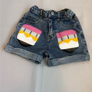 Colorful Denim Shorts with Patterned Pockets pencils